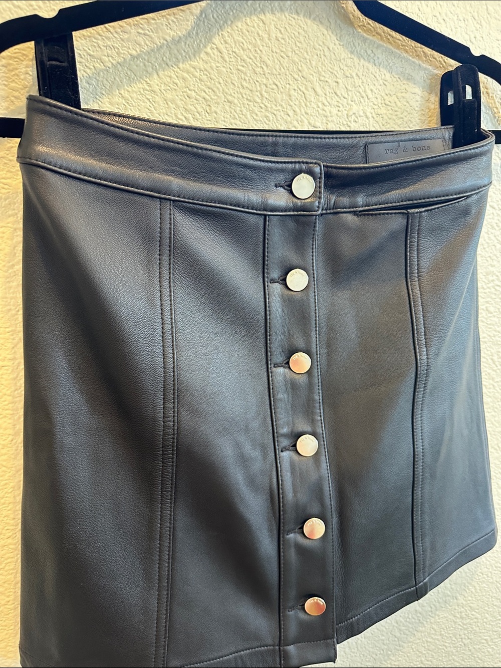 Rag & Bone 100% Lamb Leather Button Front Mini Skirt Size 4